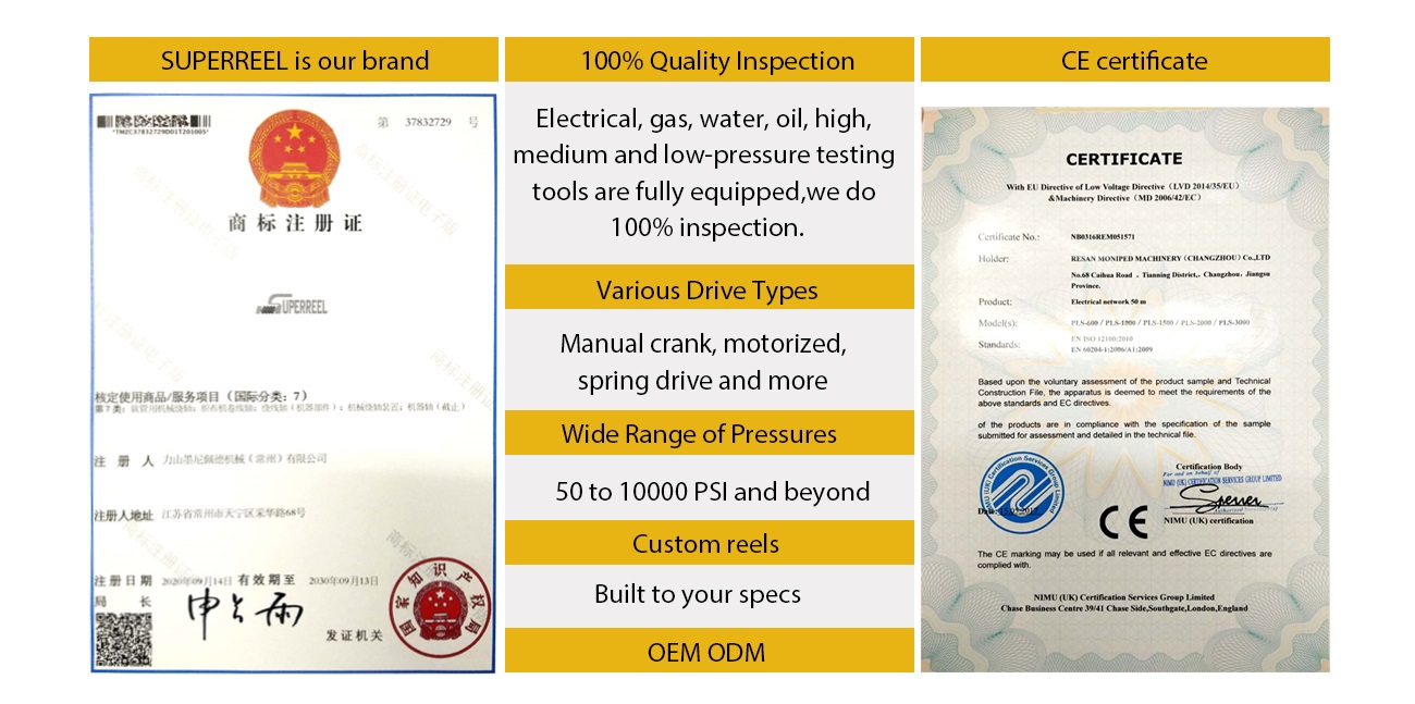 Manual air hose reel certificate